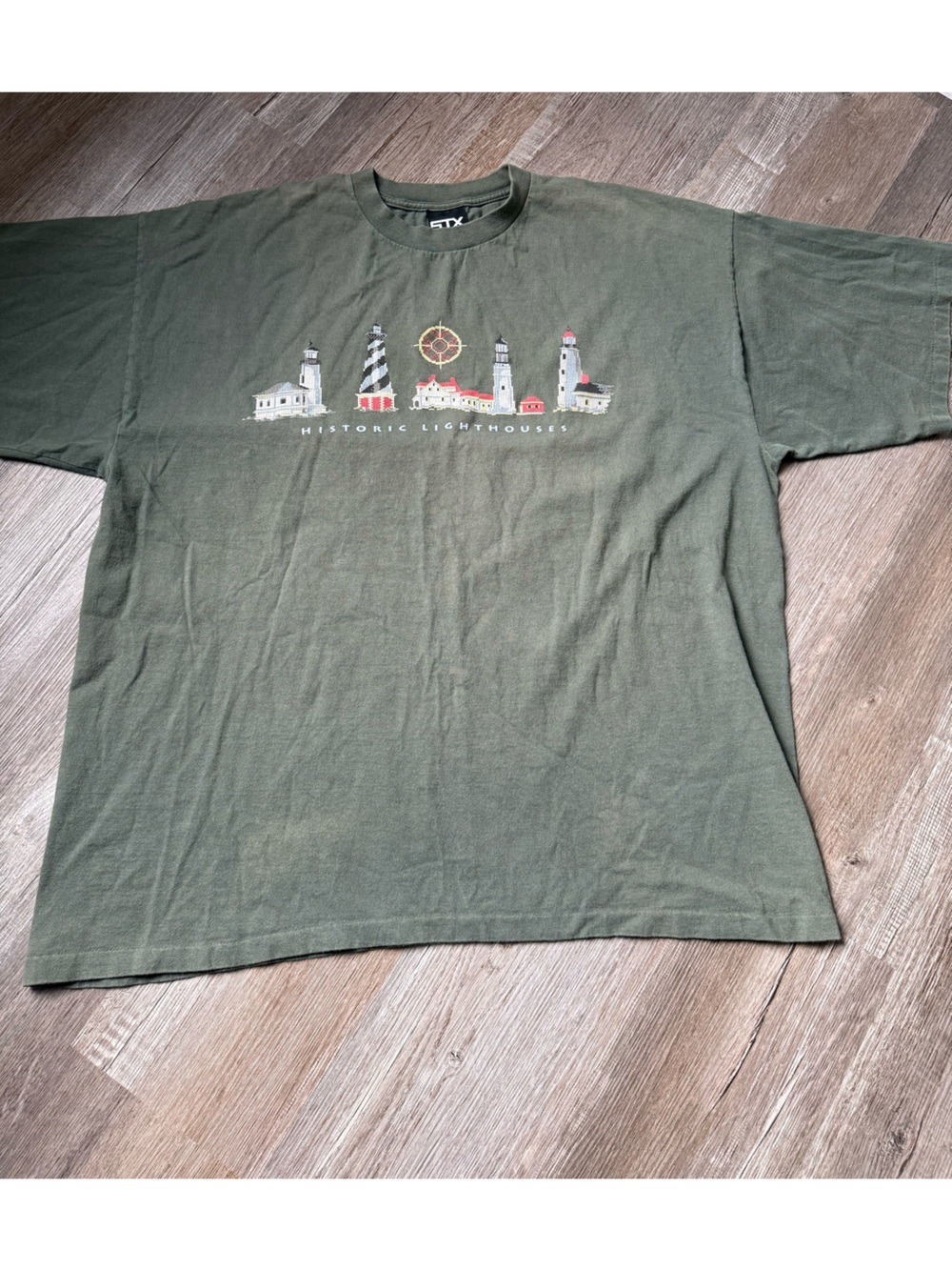 VTG STX Historic Lighthouses Graphic T-Shirt Single Stitch Cotton Size XL XXL